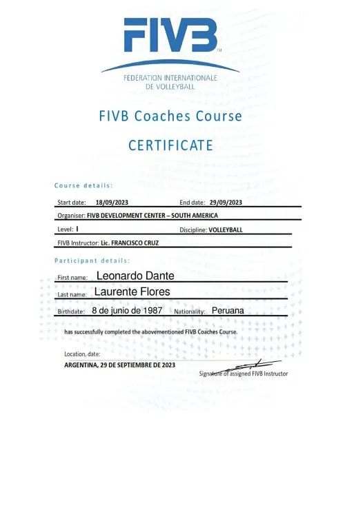 Certificado FIVB I